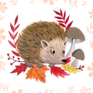 H&eacute;risson curieux au milieu des feuilles d'automne